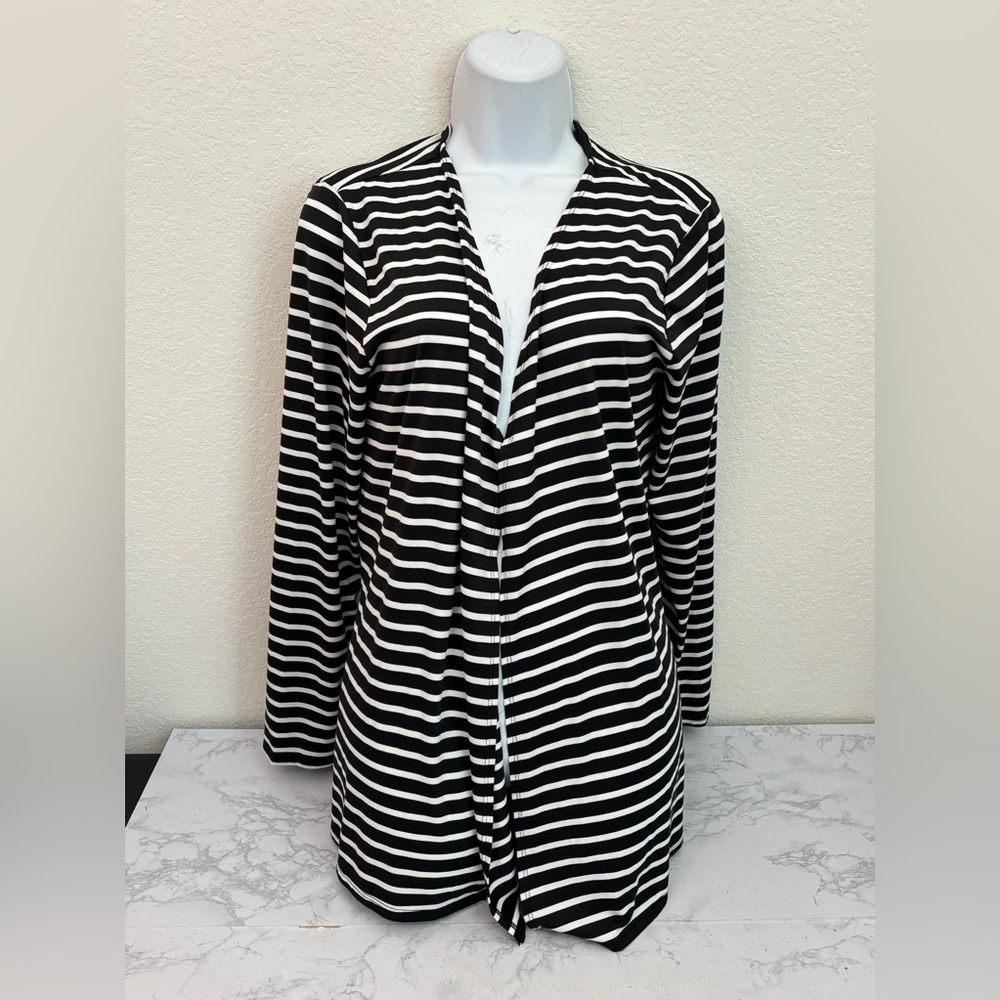 Sheila Rose Long Sleeve Cardigan Size XL Black White Striped Open Front NWOT - Picture 1 of 4